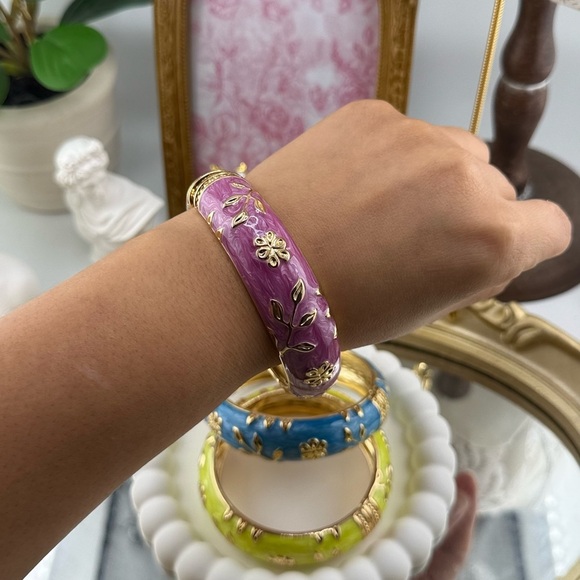 Hand Painted Purple Enamel Bangle - Picture 5 of 8